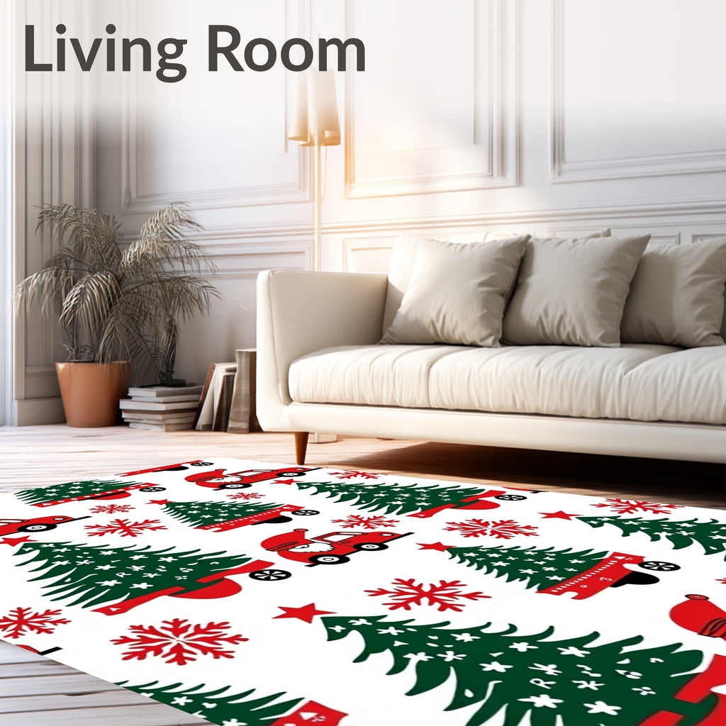 Cheery Red Santa Car Christmas Trees Rug