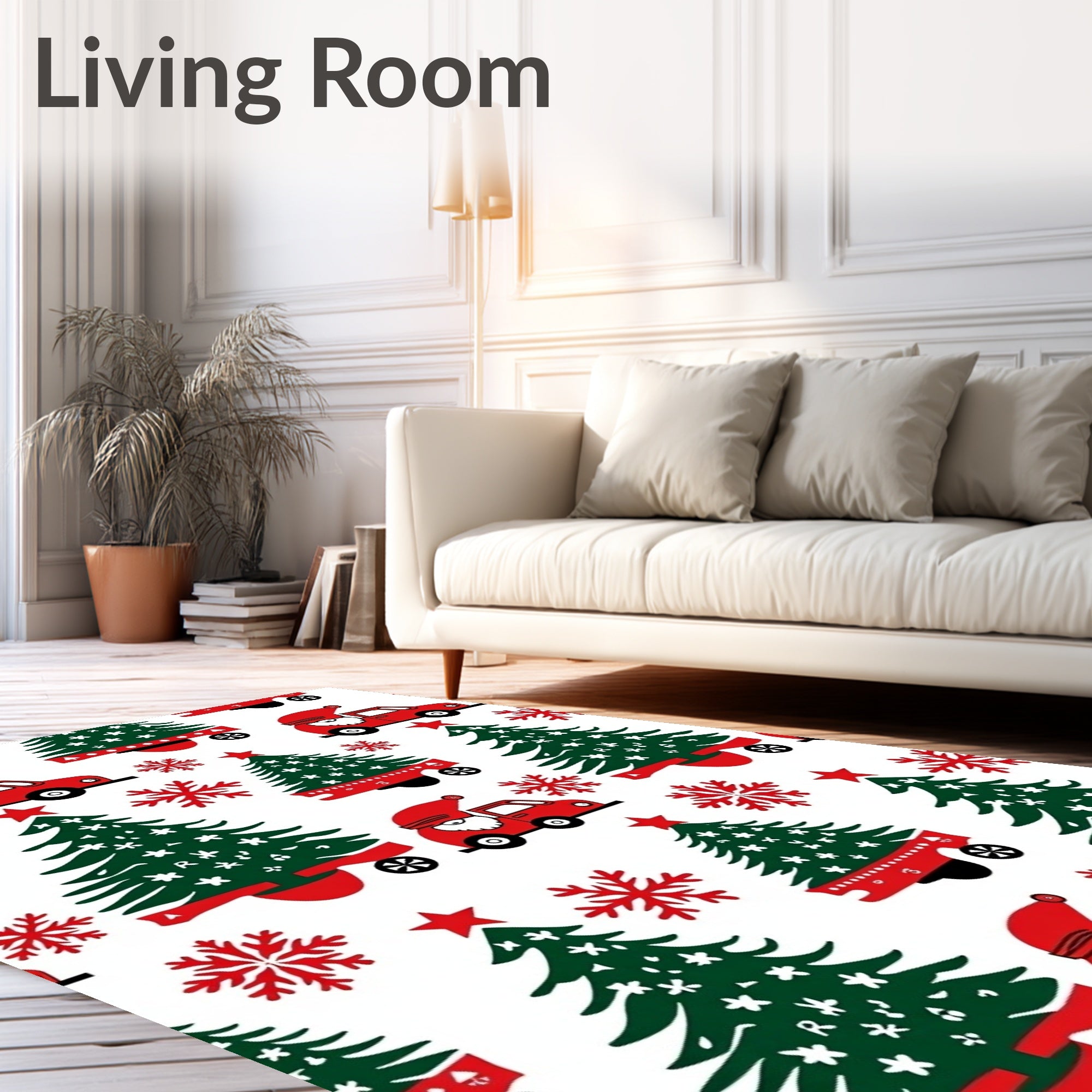Cheery Red Santa Car Christmas Trees Rug