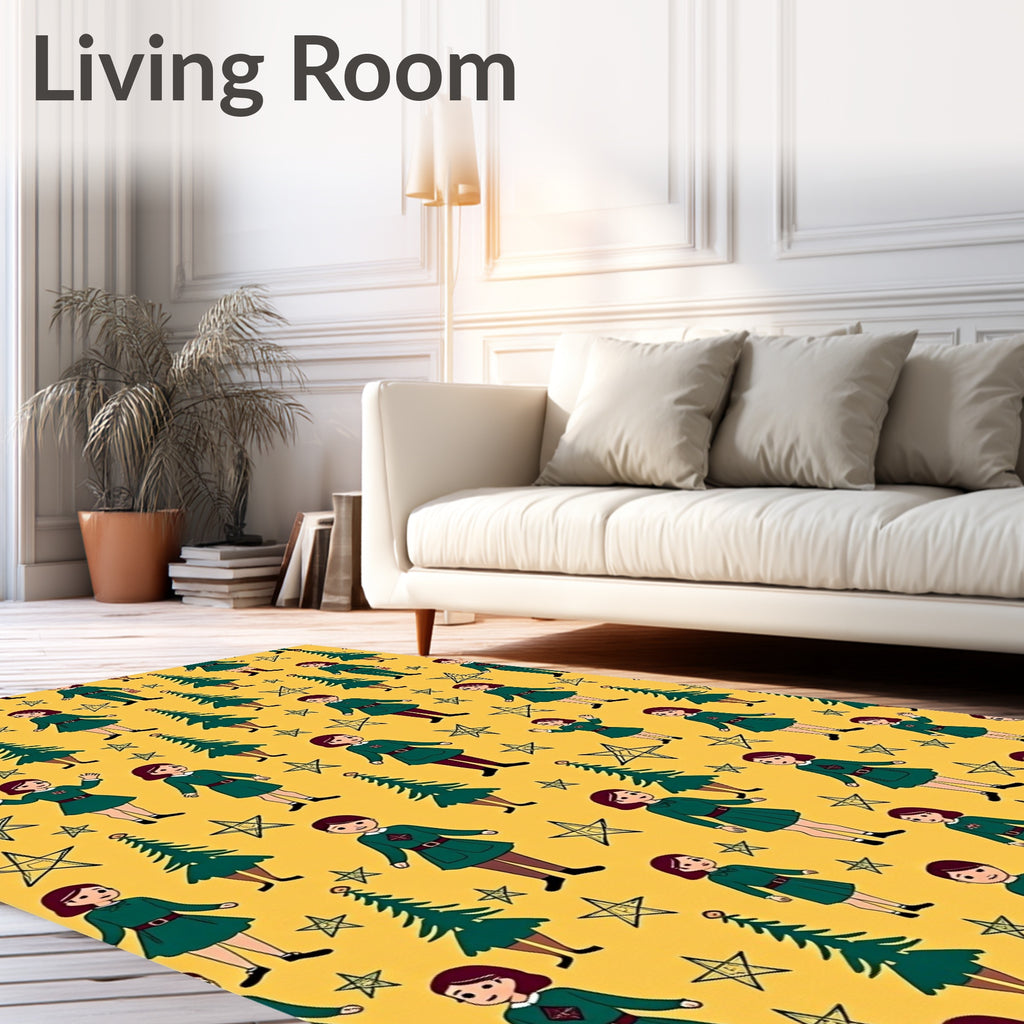 Green Children And Stars Rug