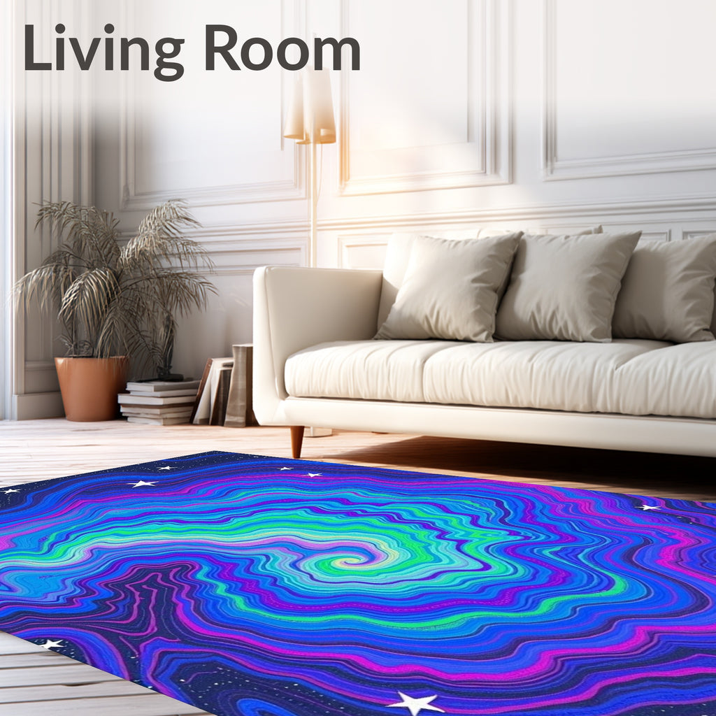 Vivid Blue Purple Green Swirl Stars Rug