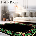 Festive Red Green Floral Border Rug
