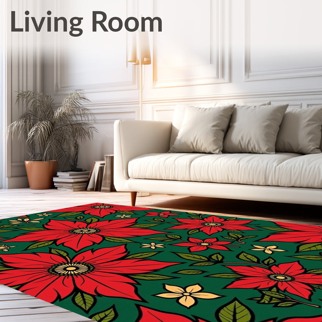 Vibrant Red Floral Art Nouveau Rug