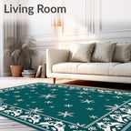 Teal White Snowflake Border Rug