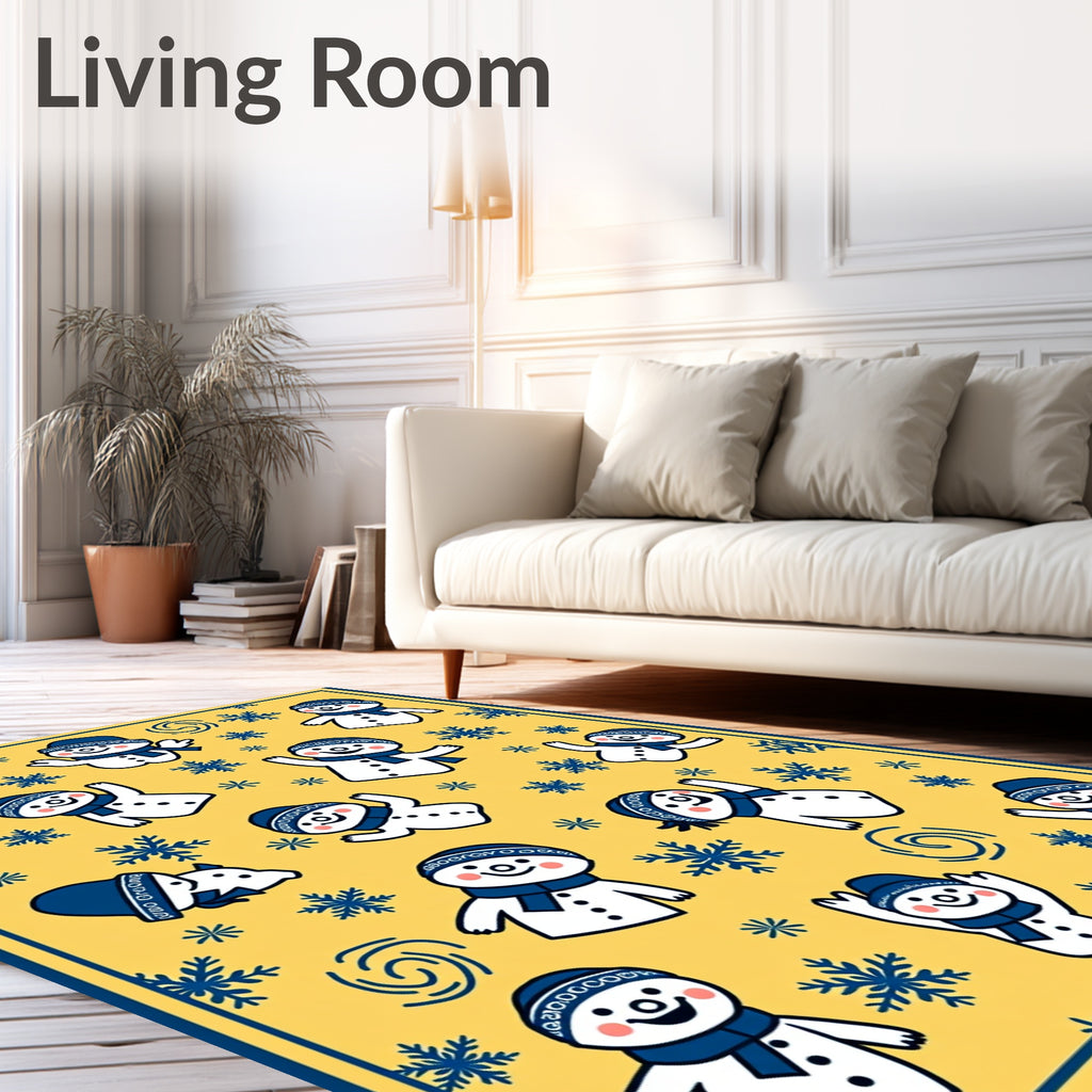 Whimsical Yellow Snowman Snowflake Collage Rug