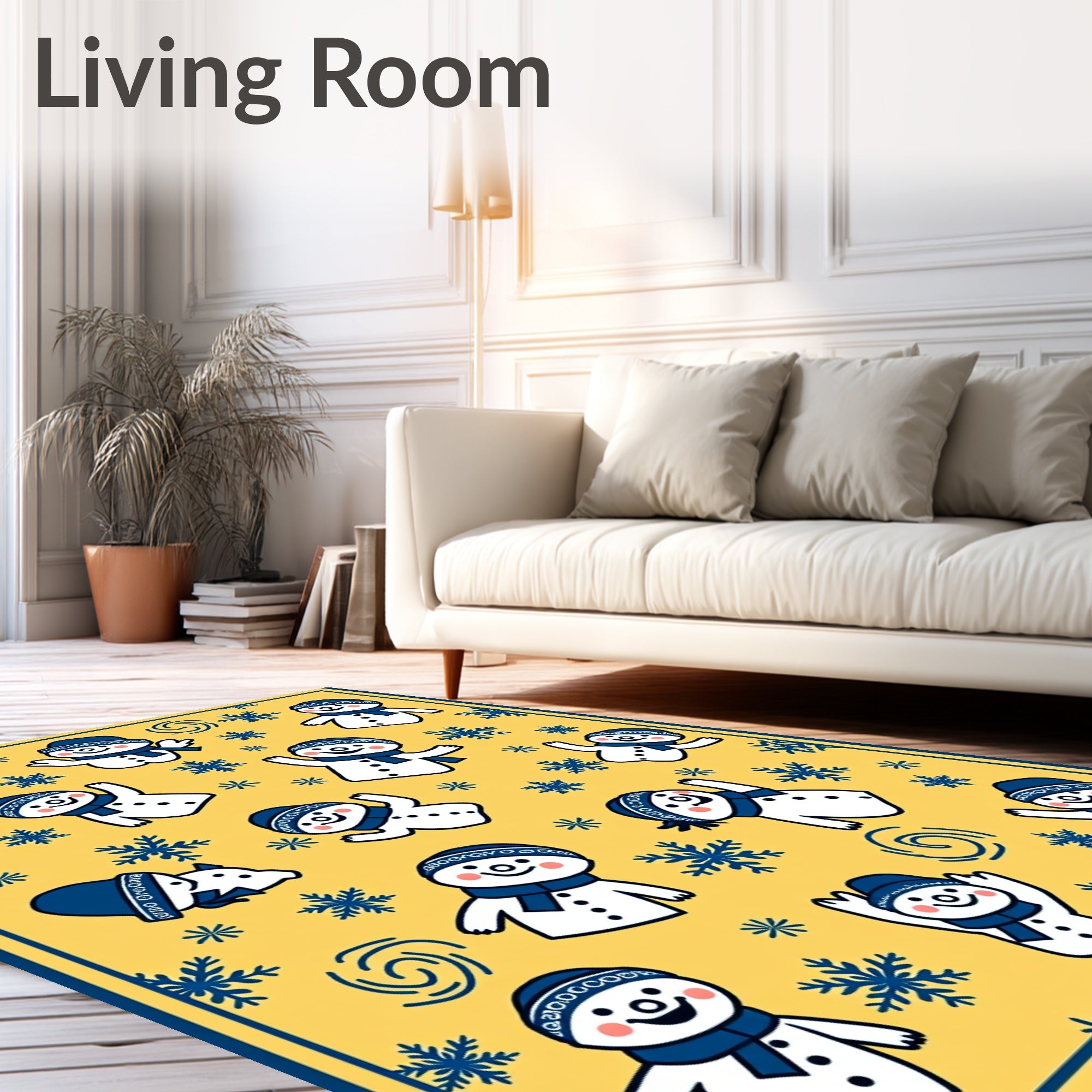 Whimsical Yellow Snowman Snowflake Collage Rug