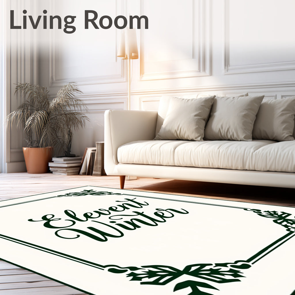 Dark Green Botanical Border With Script Rug