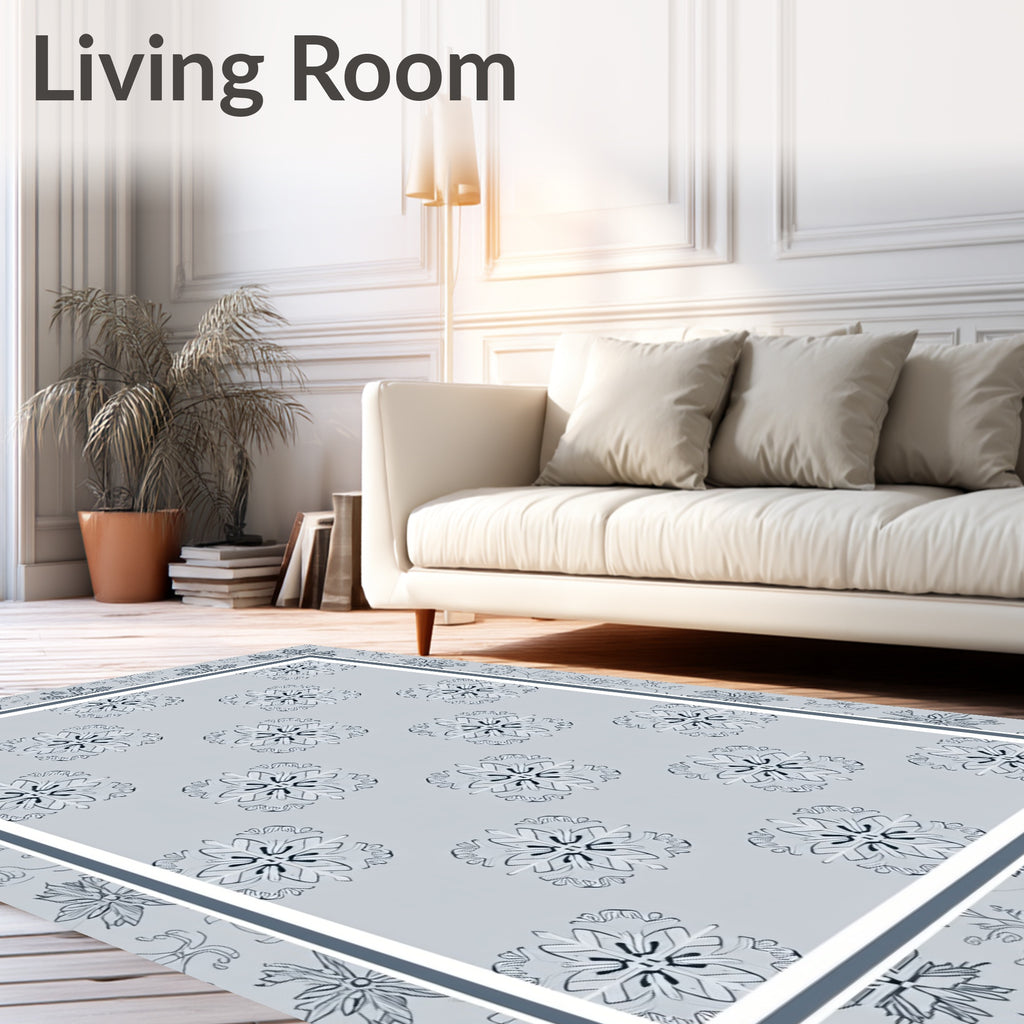 Pale Blue Floral Medallion Repeating Rug