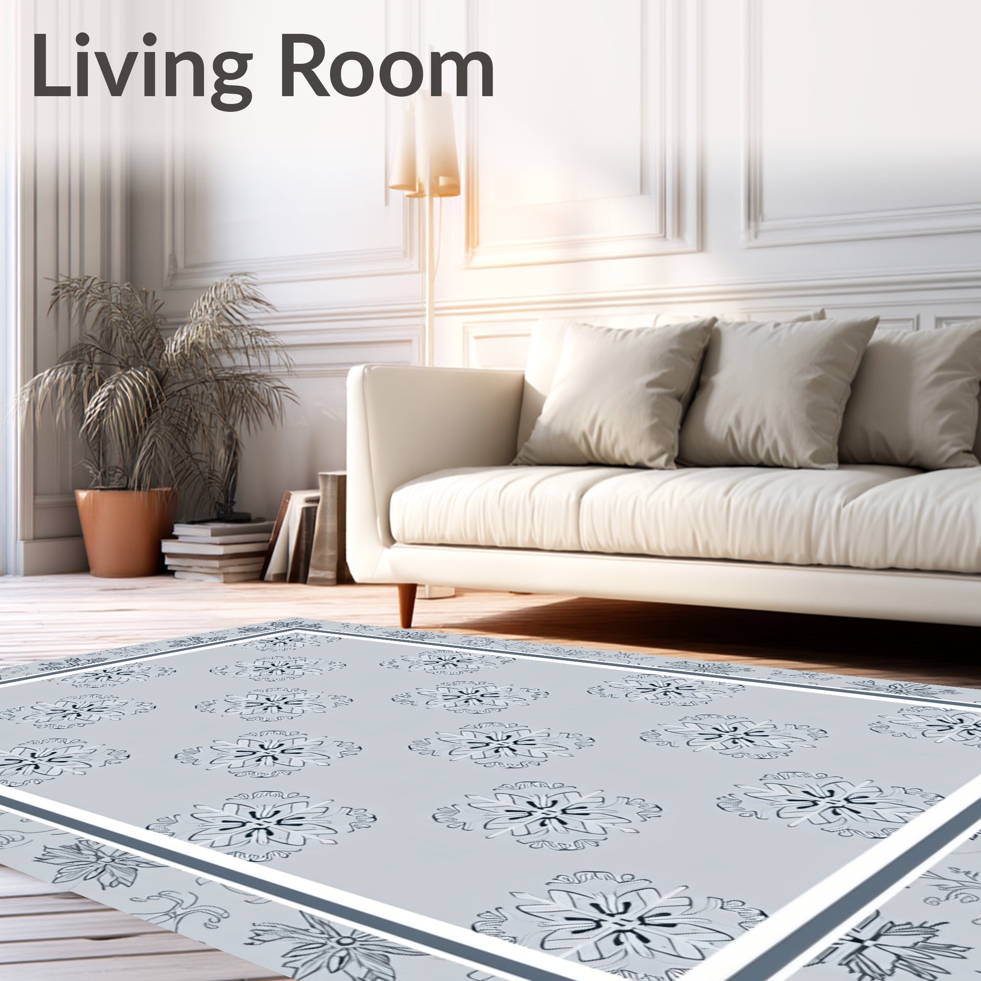 Pale Blue Floral Medallion Repeating Rug