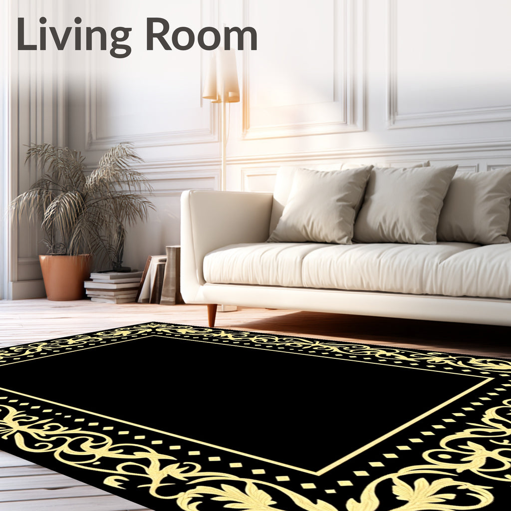 Golden Floral Acanthus Scroll Border Rug