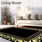 Golden Floral Acanthus Scroll Border Rug