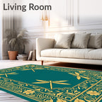 Golden Dragonfly Teal Border Rug