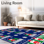 Festive Blue Santa Claus Trees Snowflakes Rug