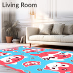 Coral Cartoon Characters Blue Background Rug