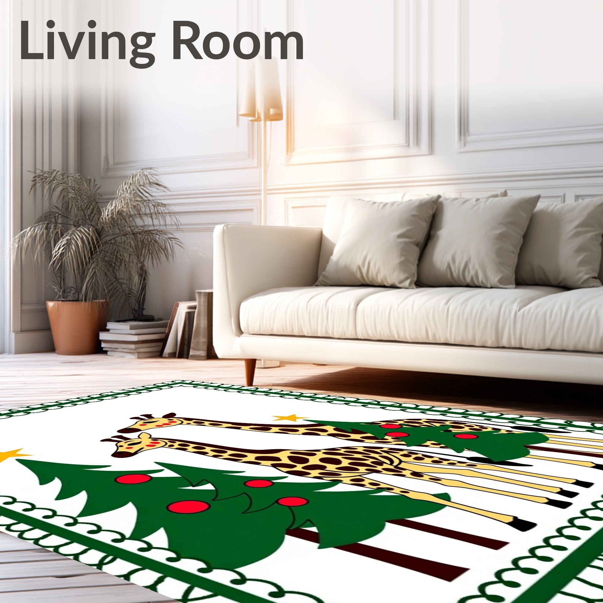 Whimsical Giraffe Christmas Tree Scene Rug
