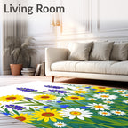 Sunny Yellow Daisy Lavender Field Rug