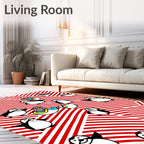 Red White Striped Penguin Cartoon Collection Rug