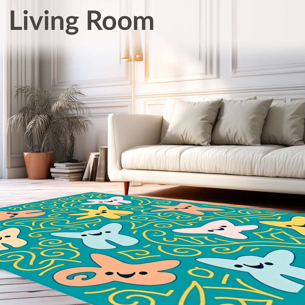 Joyful Starfish Teal Swirls Rug