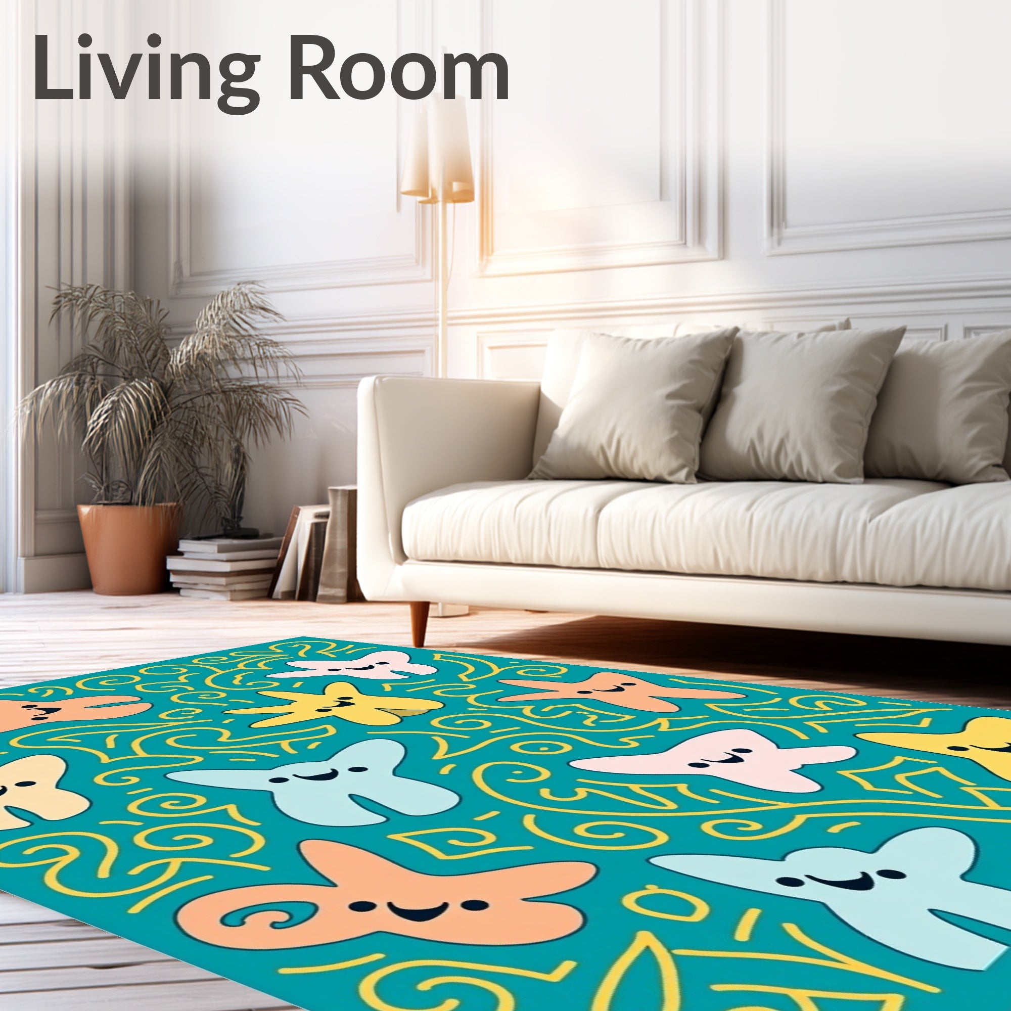 Joyful Starfish Teal Swirls Rug