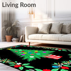 Festive Green Christmas Tree Ornate Border Rug