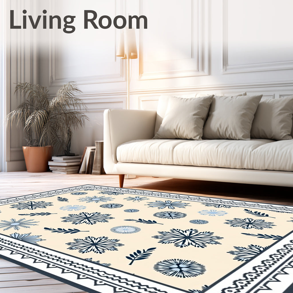 Ivory and Navy Floral Sprigs Rug
