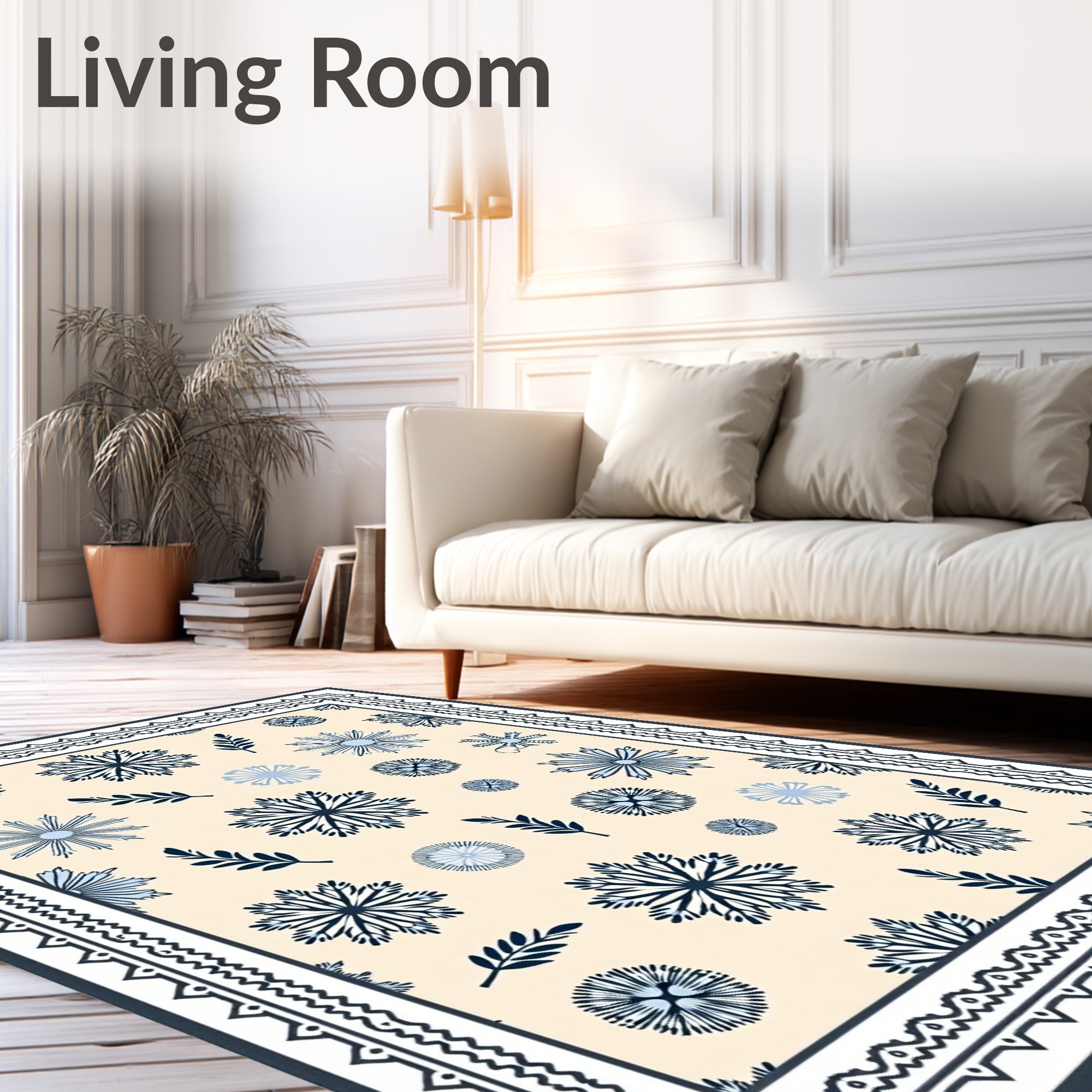 Ivory and Navy Floral Sprigs Rug