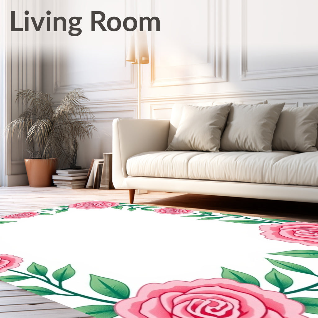 Pink Rose Border Swirl Rug