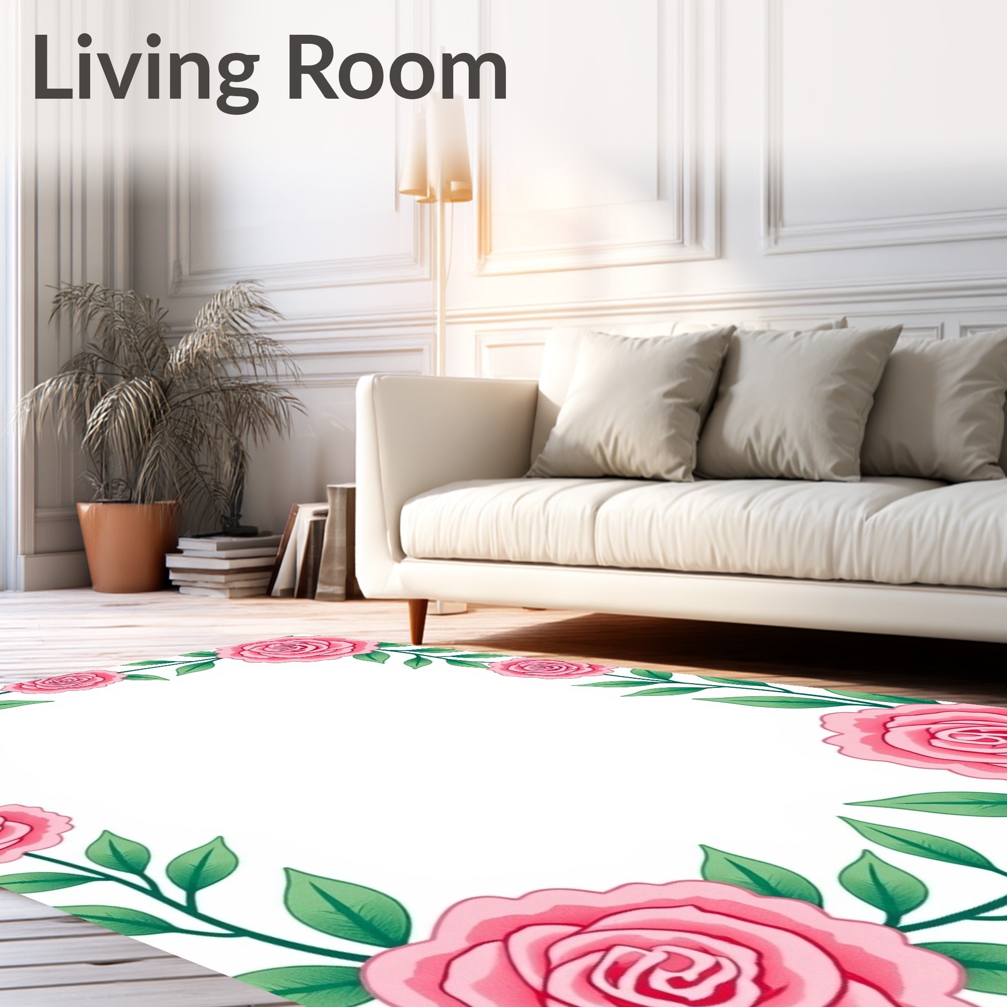 Pink Rose Border Swirl Rug