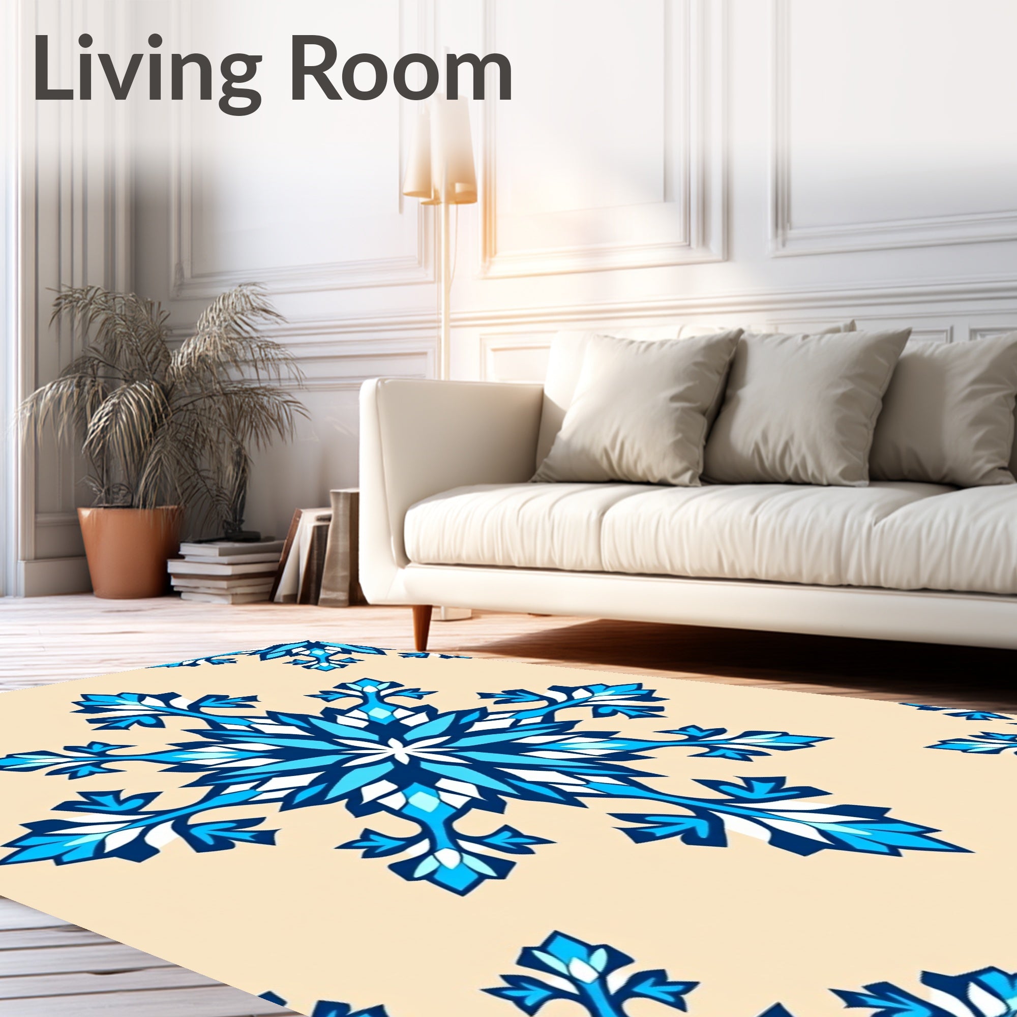 Ice Blue Snowflake Mandala Rug