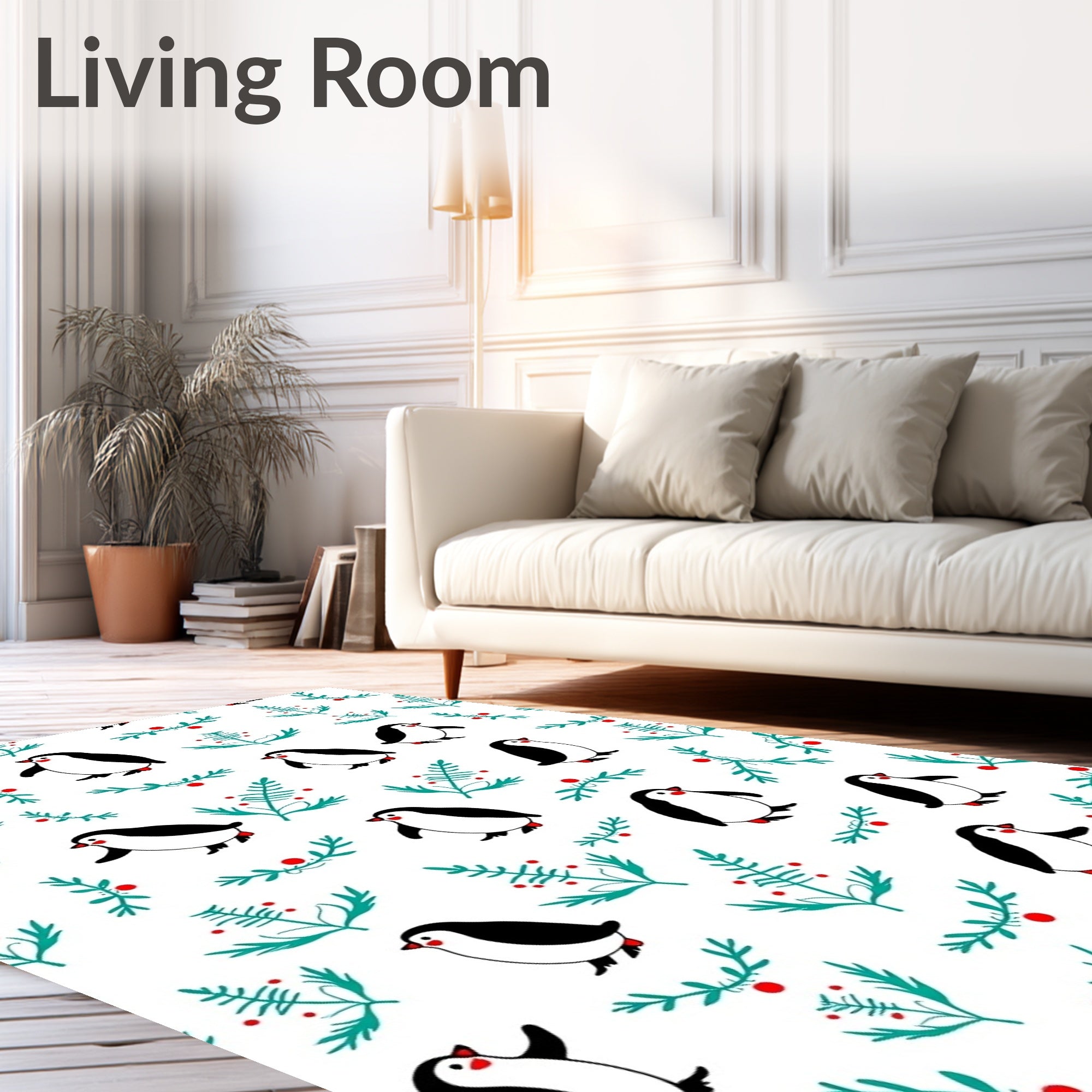 Whimsical Penguin Berry Branch Repeat Rug