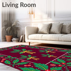 Whimsical Green Holly Berry Ribbon Rug