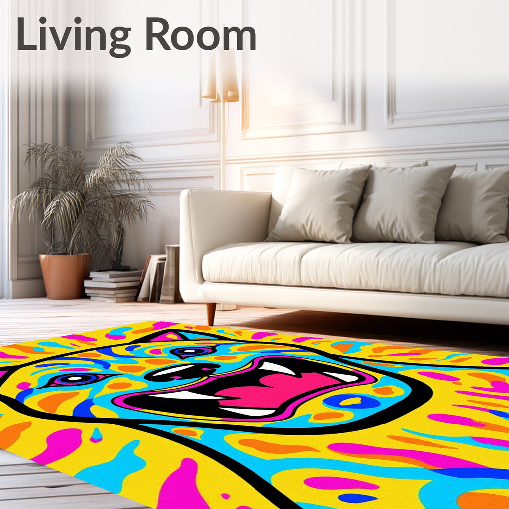 Vibrant Yellow Blue Pink Jaguar Rug