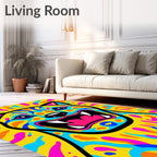 Vibrant Yellow Blue Pink Jaguar Rug
