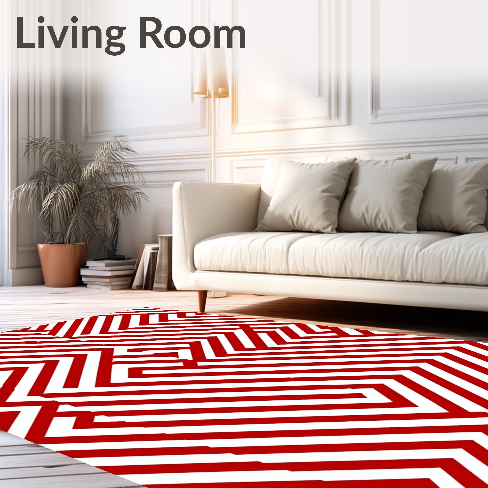 Red and White Geometric Maze Rug