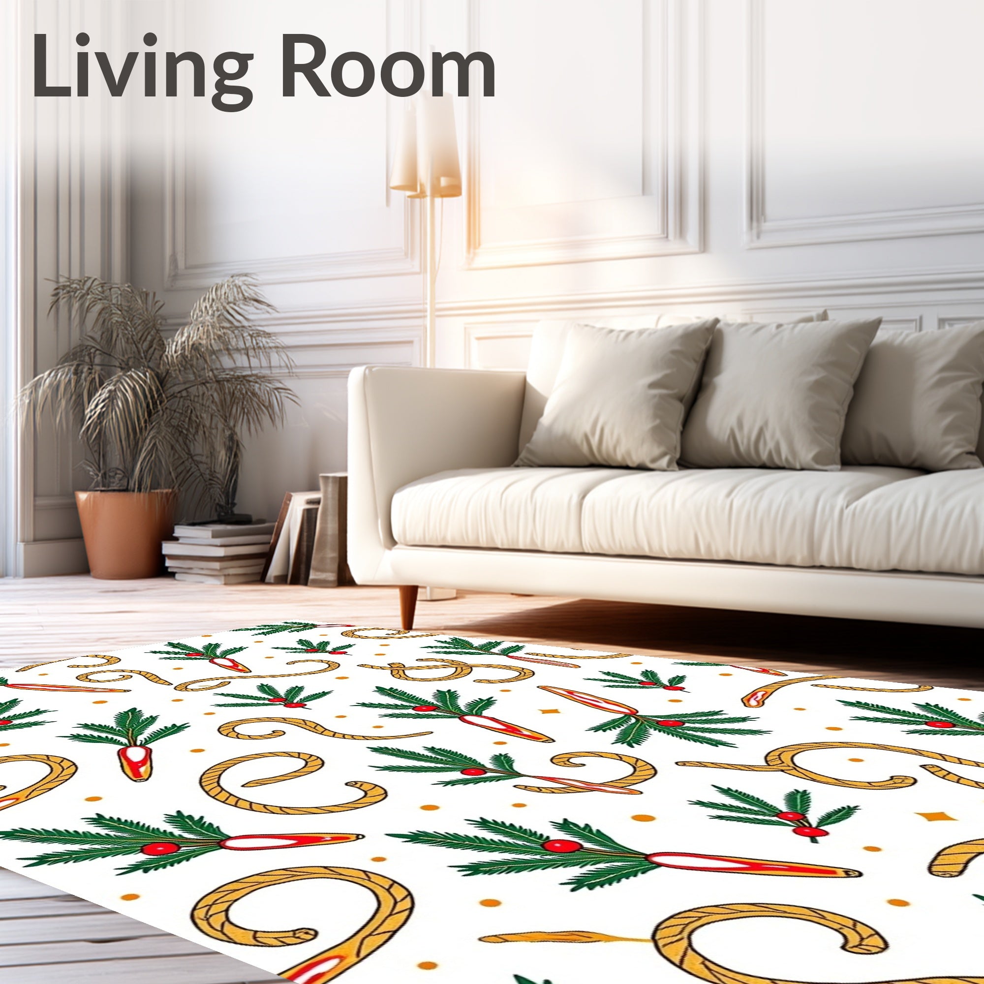 Red Candy Cane Evergreen Sprig Scatter Rug