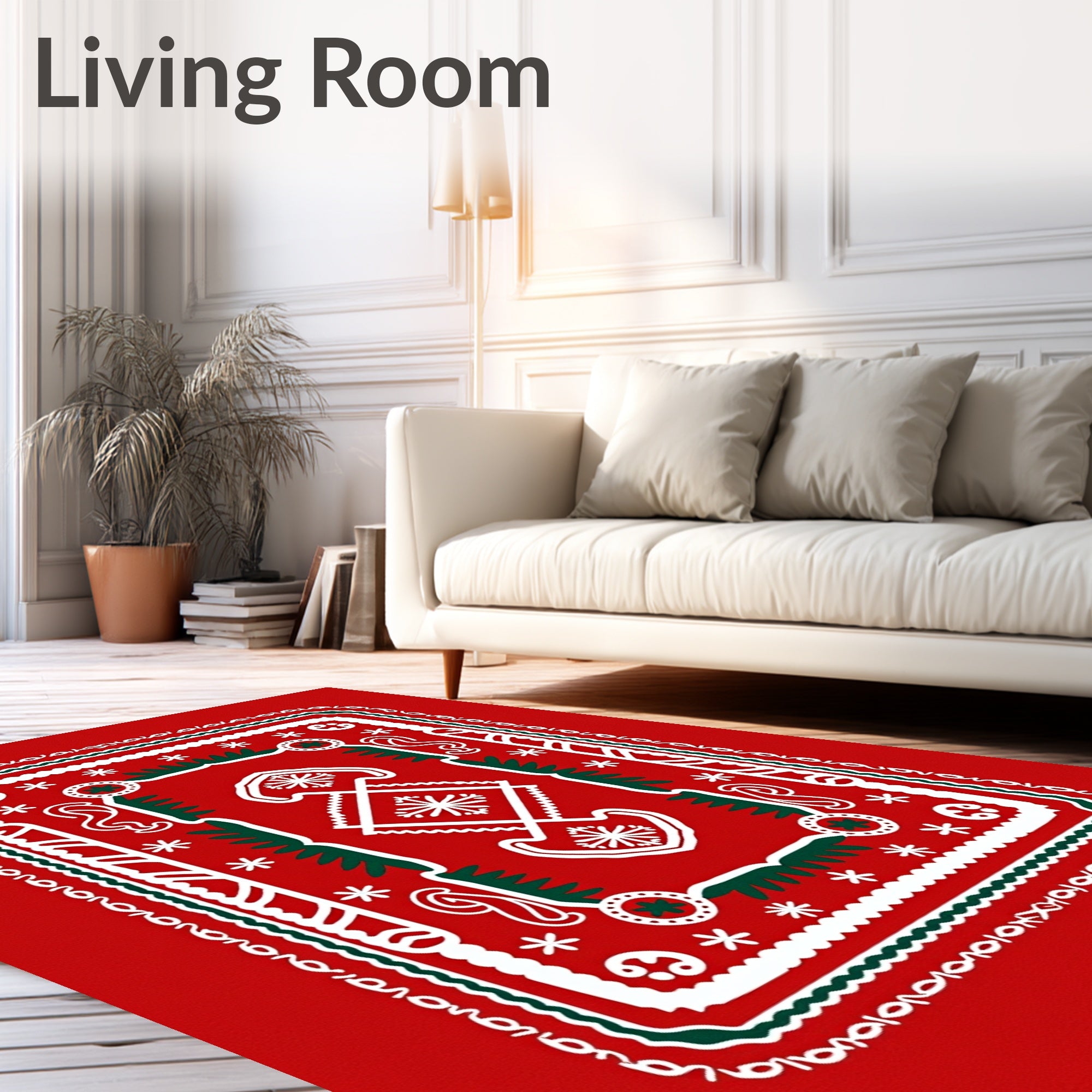 Red White Folk Art Star Medallion Rug