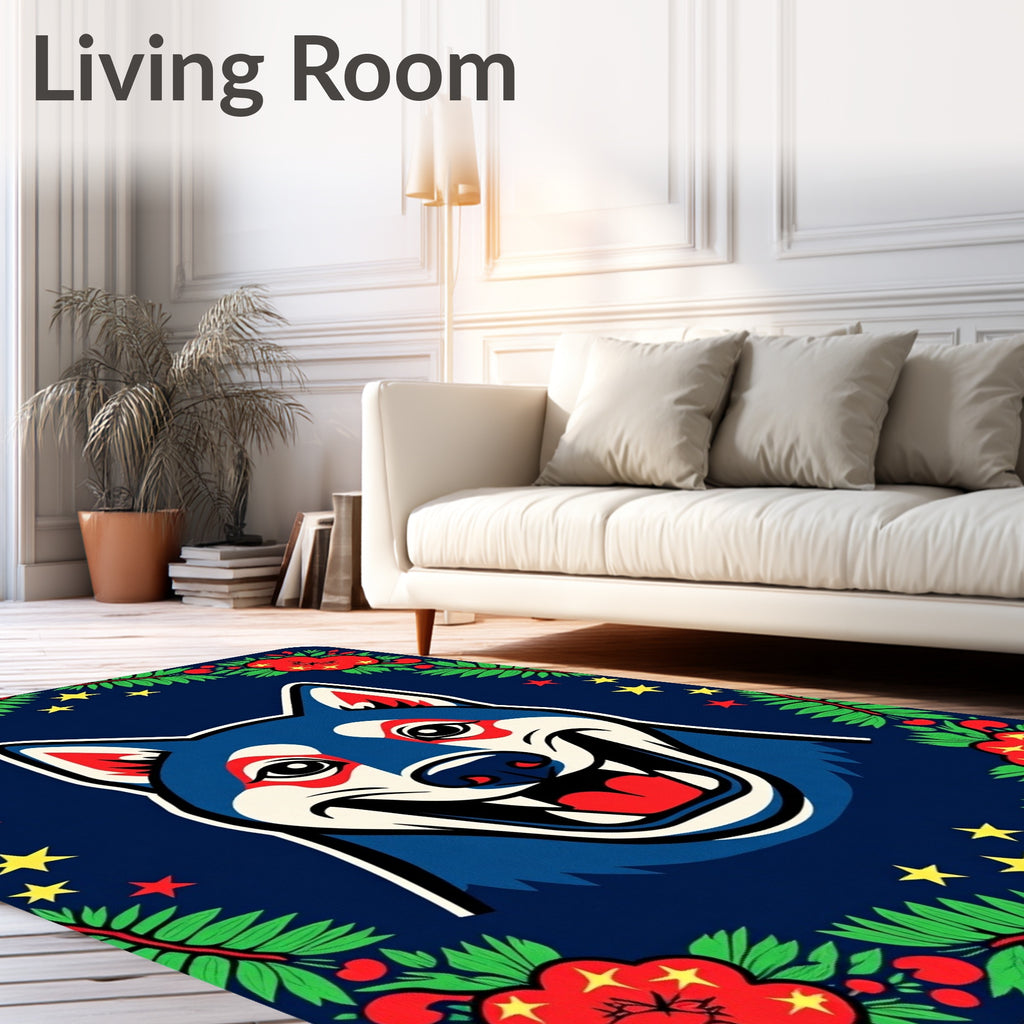 Blue Husky Festive Floral Star Cover Rug