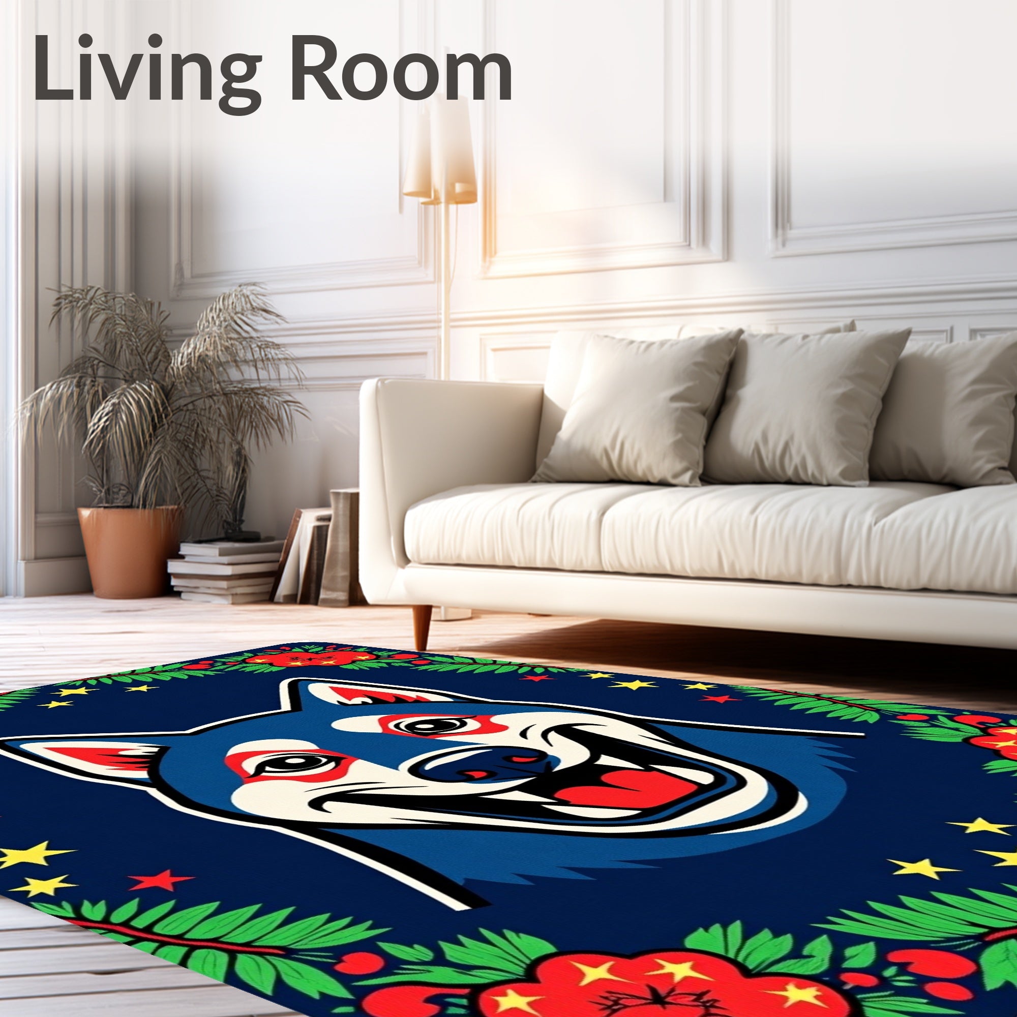 Blue Husky Festive Floral Star Cover Rug