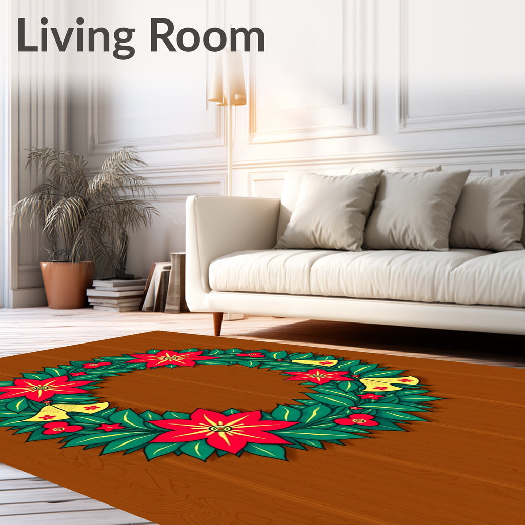 Red Poinsettia Yellow Bell Garland Wreath Rug