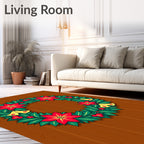 Red Poinsettia Yellow Bell Garland Wreath Rug