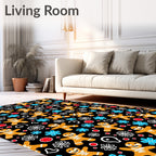 Cheery Gingerbread Man Blue Floral Black Rug