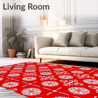 Red White Floral Cross Medallion Rug