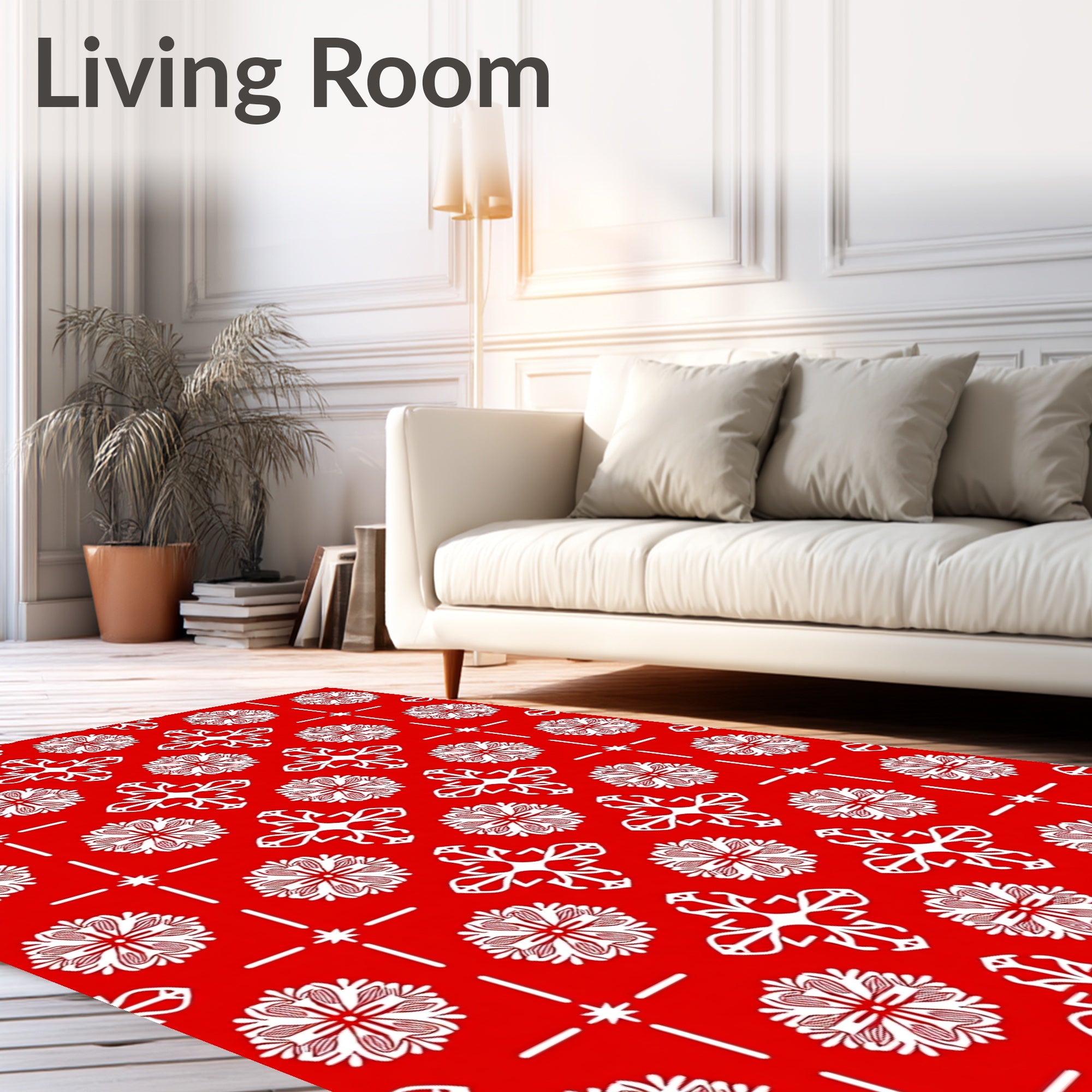 Red White Floral Cross Medallion Rug
