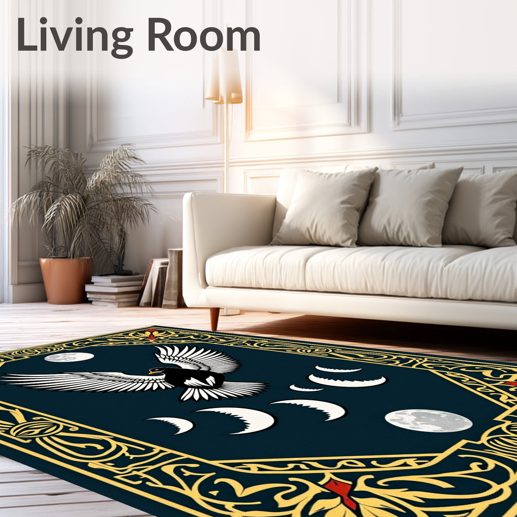 Art Nouveau Bird Moon Phases Border Rug