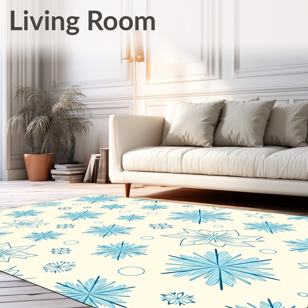 Light Blue Snowflake Cream Background Array Rug