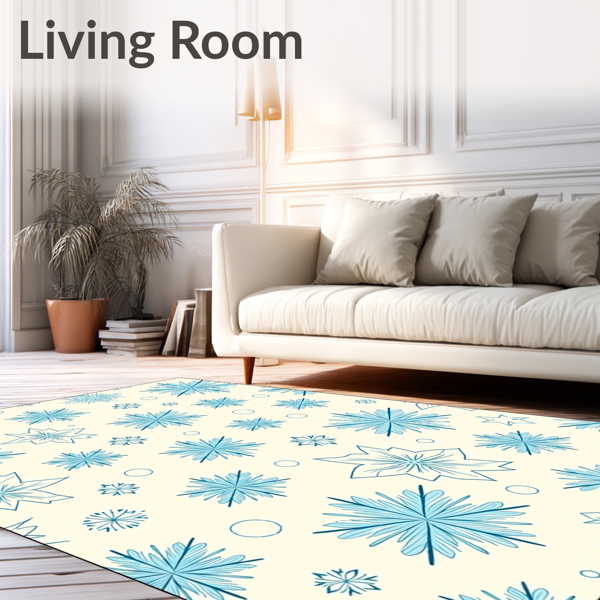 Light Blue Snowflake Cream Background Array Rug