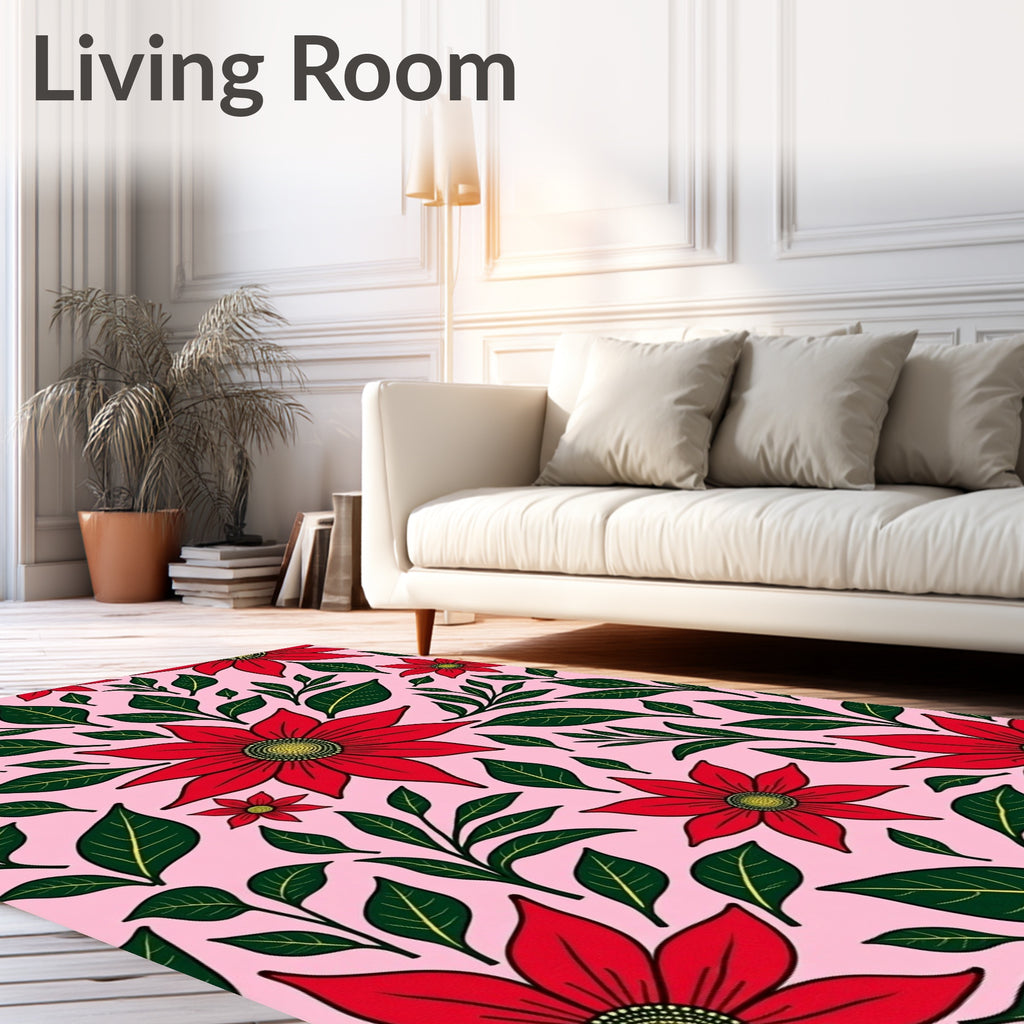 Red Floral Garland Pink Background Rug