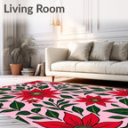 Red Floral Garland Pink Background Rug