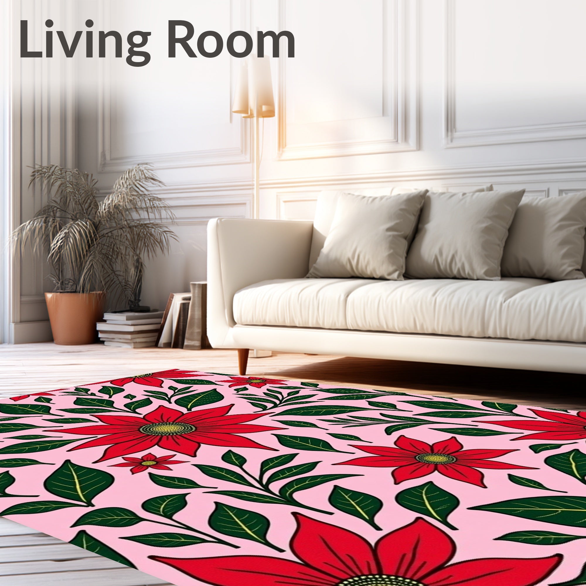 Red Floral Garland Pink Background Rug
