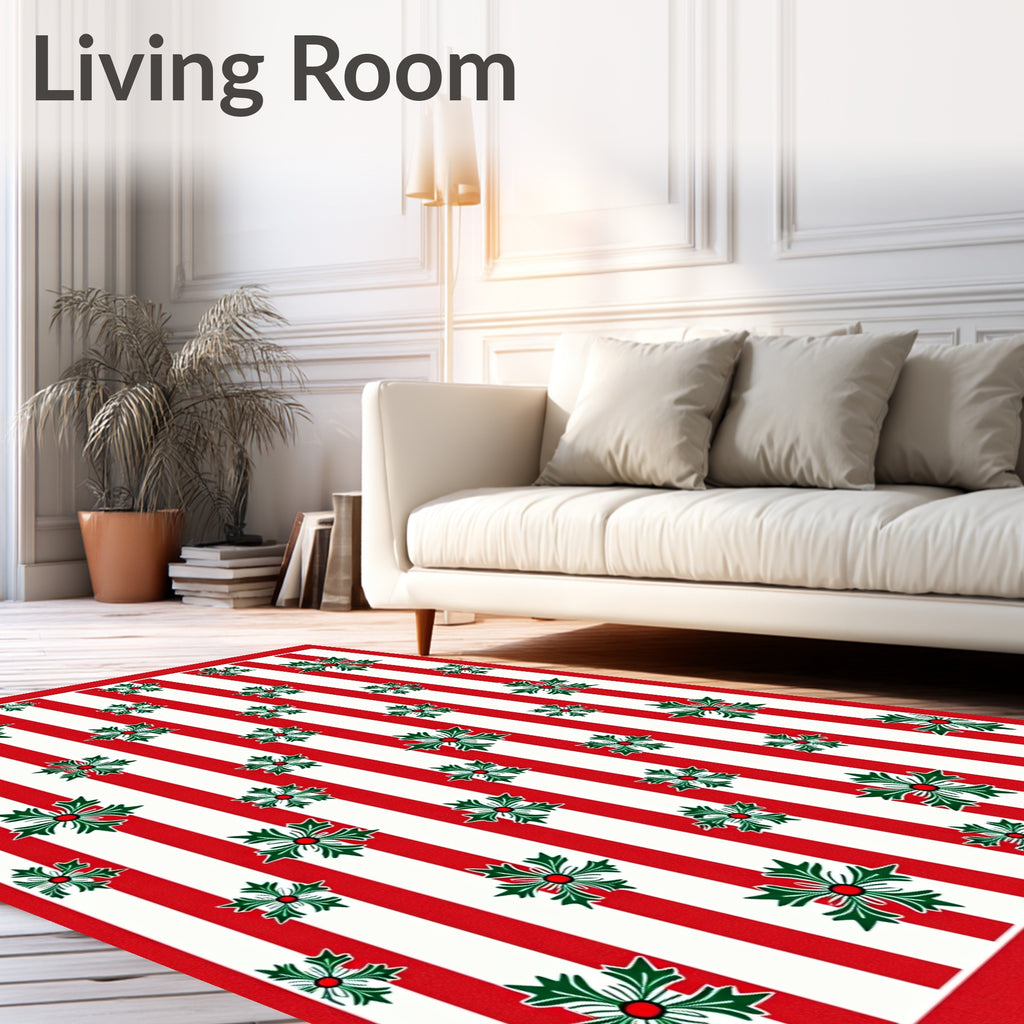 Red White Stripe Festive Holly Rug