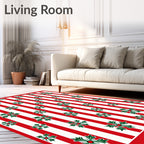 Red White Stripe Festive Holly Rug